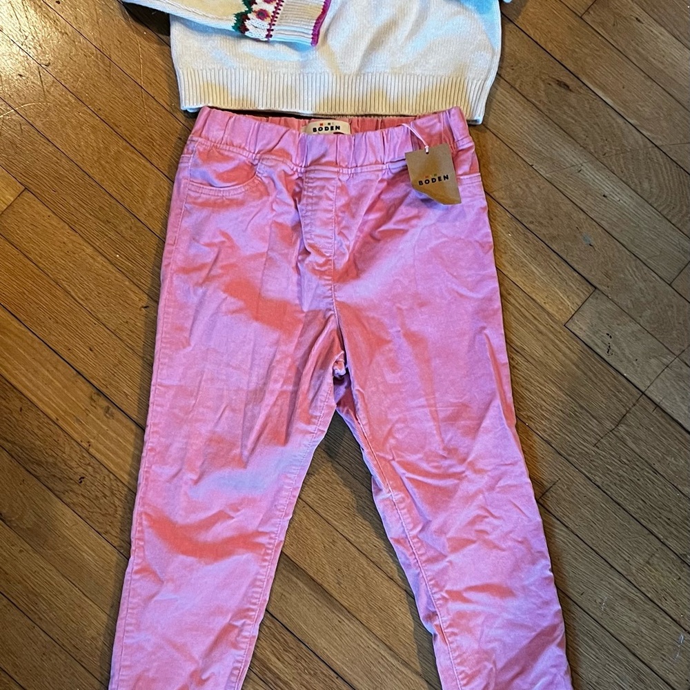 Mini Boden Cream Multicolor Kids fair isle sweater with corduroy pants. - Picture 2 of 8